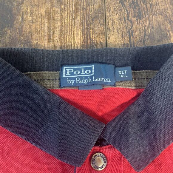 POLO by Ralph Lauren Big Pony‎ Snap Button Rugby Polo Shirt XLT Red Vented - Picture 3 of 4